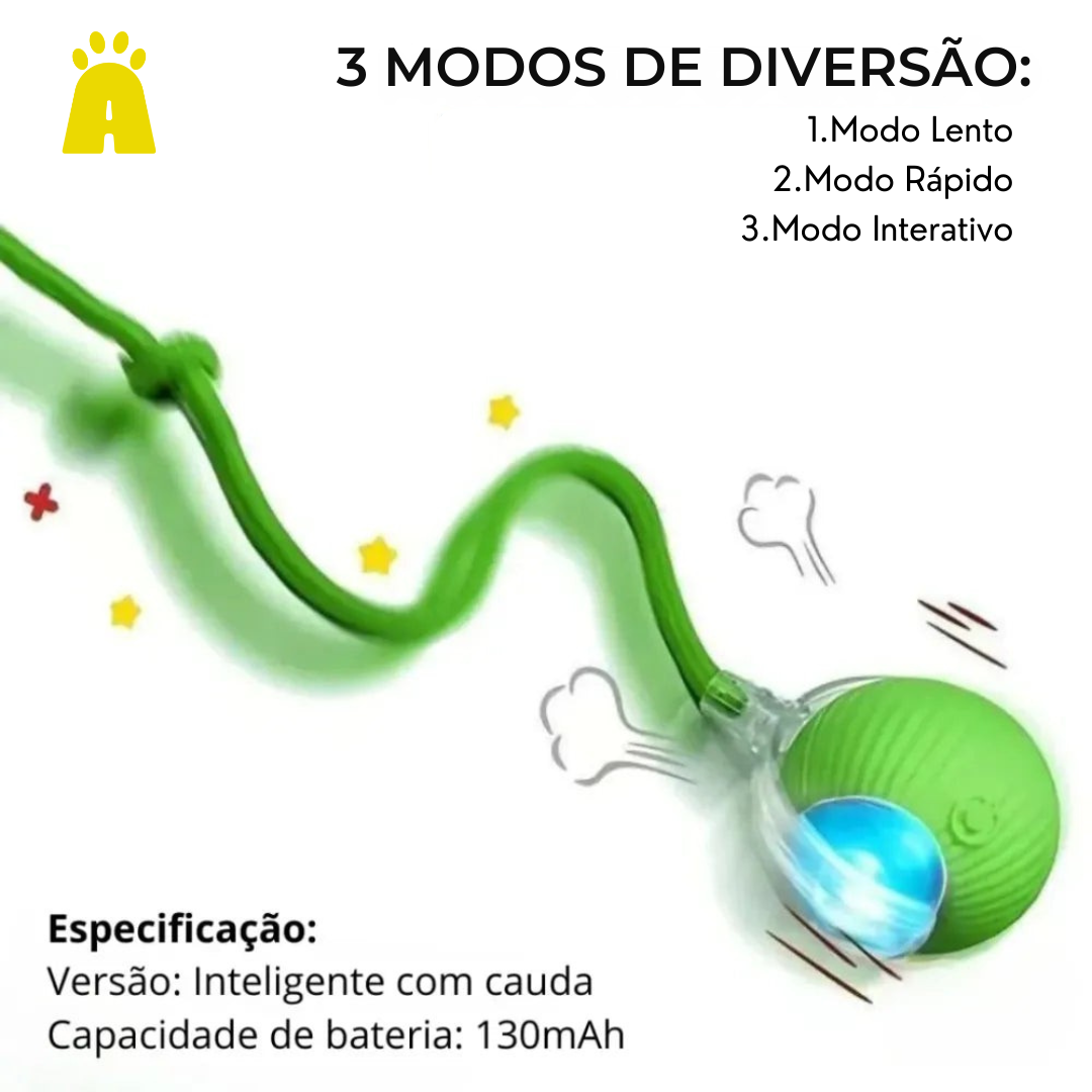 Brinquedo Interativo para Pet – Bola de Rolagem Automática com Cauda e Recarga USB