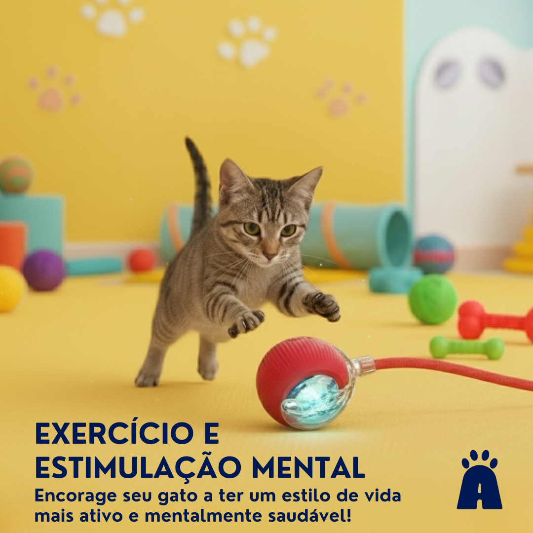 Brinquedo Interativo para Pet – Bola de Rolagem Automática com Cauda e Recarga USB