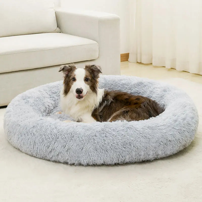 Cama Macia para Cachorro - Cesta de Pelúcia Longa e Almofada para Cães