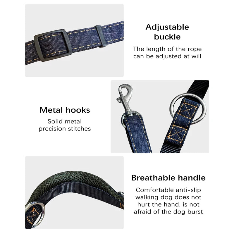 Coleira Jeans Ajustável para Cachorros - Caminhada e Corrida