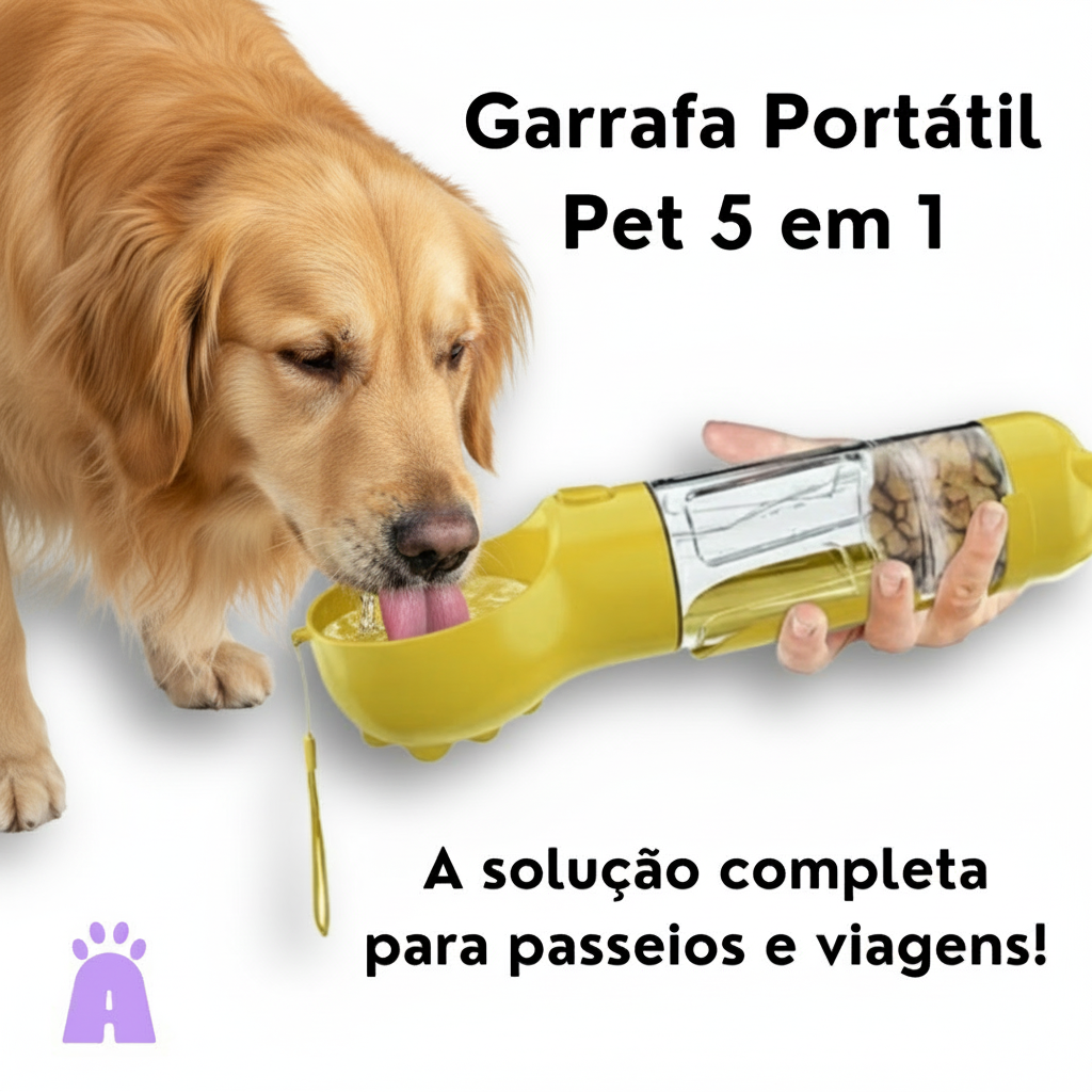 Garrafa Portátil Pet 5 em 1 - Hidratação Alimentação e Higiene