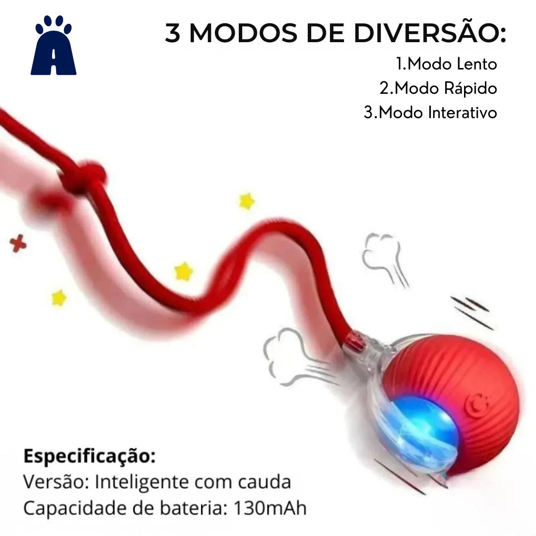 Brinquedo Interativo para Pet – Bola de Rolagem Automática com Cauda e Recarga USB
