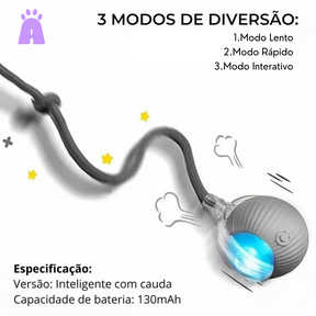 Brinquedo Interativo para Pet – Bola de Rolagem Automática com Cauda e Recarga USB