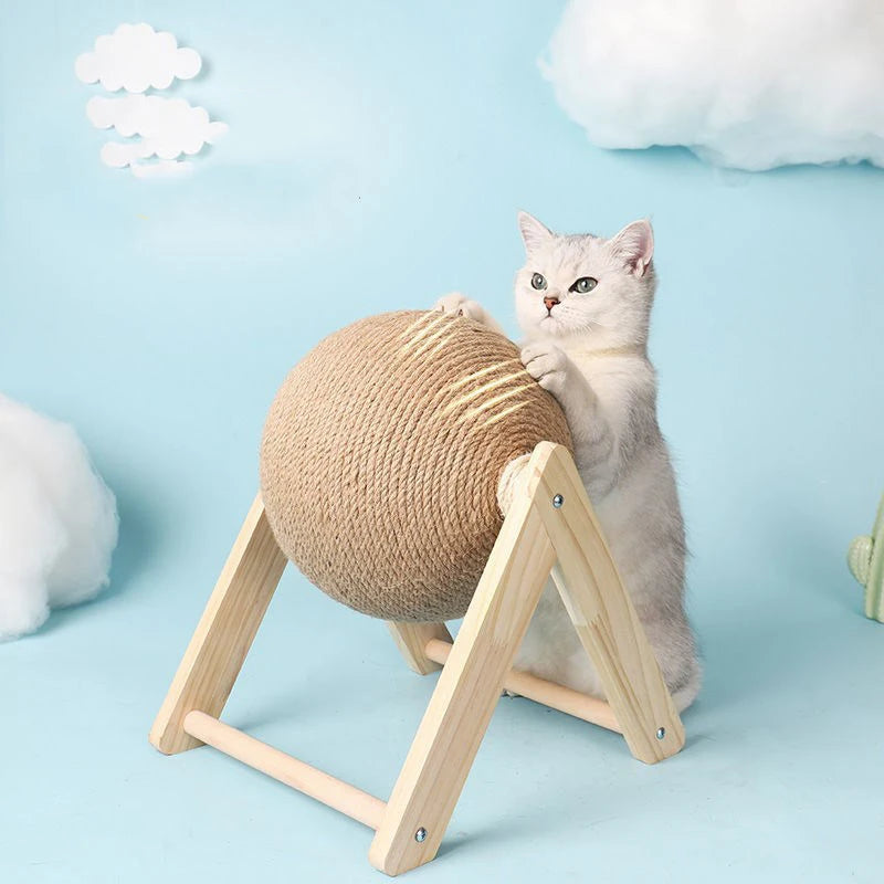 Brinquedo para Gato Coçar Bola de Sisal com Corda - Resistente ao Desgaste