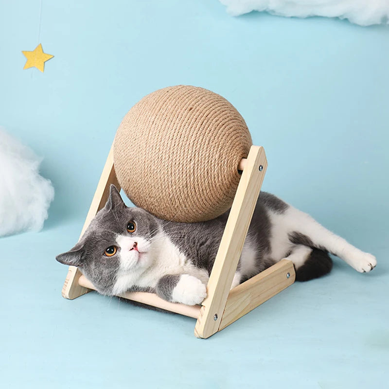 Brinquedo para Gato Coçar Bola de Sisal com Corda - Resistente ao Desgaste