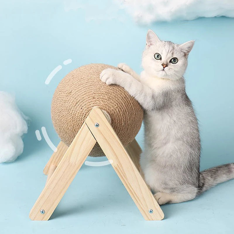 Brinquedo para Gato Coçar Bola de Sisal com Corda - Resistente ao Desgaste