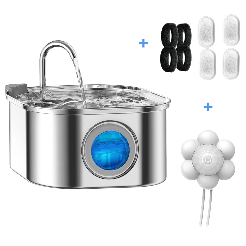 Dispenser de Água para Pet 3.2L em Aço Inox - Fonte Automática para Gato e Cão