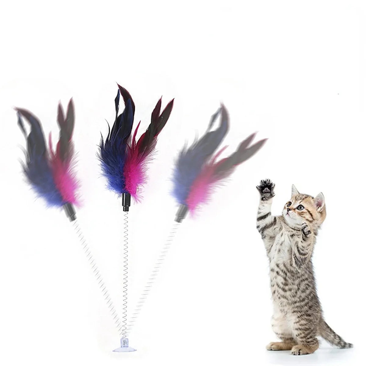 Brinquedo Interativo para Gato com Ventosa e Pena com Sino - Caça e Exercício