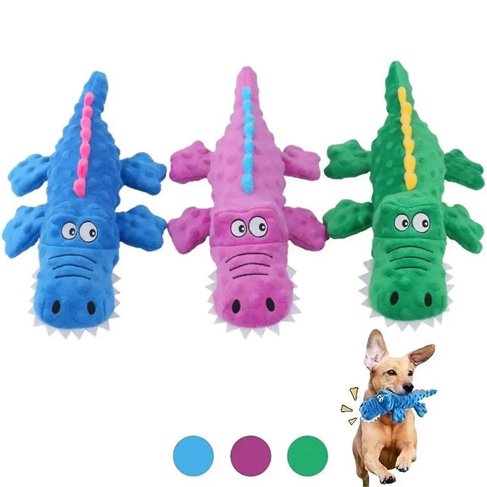 Brinquedo de Pelúcia para Pet - Crocodilo com Som e Limpeza de Dentes para Cães